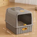 Große vollgeschlossene Katzentoilette in minimalistischem Grau mit Maßangaben - 50x36x36cm - Verbesserter Würfel-Schubladen-Stil / Dunkelgrau
