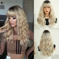 Peluca rubia degradada larga y ondulada de 20 pulgadas con flequillo, pelo sintético - Mezcla Oro Blanco / 53cm