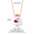 Copper cat wishing bottle pendant necklace showing dimensions and material specifications - White Bottle Red Cat House