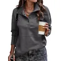 Graues langärmliges Damen-Sweatshirt mit Stehkragen und Knopfleiste im Freizeitlook - Dunkelgrau