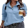 Bequeme hellblaue Damen-Sweatshirt-Variante mit Stehkragen und Knopfleiste-Design - Himmelblau