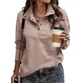 Lässiges langärmliges Sweatshirt mit Stehkragen und Tasche in khakifarbenem Finish - Rosarot