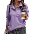Lässiges lila Sweatshirt mit Knopf-Stehkragen und Kängurutasche - Hellviolett