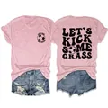 T-shirt rosa con stampa calcio Let's Kick Some Grass sul davanti e sul retro del capo - Taglia S / Top / Rosa