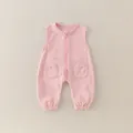 Pelele de bebé rosa sin mangas de algodón puro suave y cómodo para bebés y niños pequeños - 73cm / Top Y Pantalón / Rosa