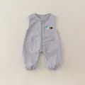 Grauer ärmelloser Baby-Strampler aus Baumwolle mit Raupenstickerei und Reißverschluss - 73cm / Set / Grau (6226)