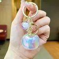 Beautiful iridescent white apple keychain with golden ring and glitter ball charm for bag - Persimmon Style / 1 Piece / Iridescent White