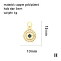 Detalle con las dimensiones del colgante ojo turco chapado en oro de 18K. - Colgante de Disco de Ojo con Patrón Radial (P03213-H)