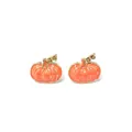 Orecchini a perno a forma di zucca arancione del Ringraziamento in smalto dorato - Orecchini a Bottone Zucca 3D (103) / Arancione