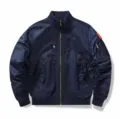 Chaqueta de aviador Air Force azul marino con cuello alto y detalle en manga - S / Tops / Azul