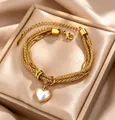 Elegante bracciale a più fili intrecciato placcato oro 18K con ciondolo a cuore bianco - Gold b-46g / Oro 18K