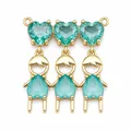 Exquisito colgante de corazón de oro con dijes de niño azul claro y piedras de circonia. - Combinación de Colgante de Niño / Juego de 3 / Azul