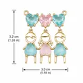 Colgante de circón en forma de corazón con figuras de niño y niña para joyería DIY - Colgante Combinado de Niño y Niña / Juego de 3 / Azul Y Rosa