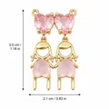 Colgante de niña dorado con circonitas rosas en forma de corazón y medidas - Colgante de Niña / 2 Piezas/Juego / Rosa