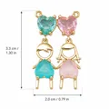 Colgantes de niño y niña chapados en oro con circón en forma de corazón para joyería artesanal - Colgante Combinado de Niño y Niña / 2 Piezas/Juego / Azul Y Rosa
