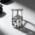 Vintage geoxideerde zilveren open nagelring met boomwortelontwerp en zwarte zirkonia - 89 ancient white k + gray zirconium n-019