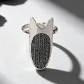 Prachtige zilveren geometrische open nagelring met zwarte steentjes voor trendy vrouwen - 90 ancient white k + gray zirconium dz-066