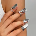 Elegante zilveren geometrische nagelringen set met fonkelende steentjes voor dames - 93 ring set of four