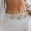 Gouden gelaagde tailleketting met schelp- en zeesterhangers voor dames mode trendy - Gouden Dubbele Laag Zee Schelp Zeester Stijl (#25)