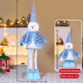 Telescopic Christmas snowman plush doll with blue stripes and long adjustable legs - 100CM Large Telescopic Snowman - Blue
