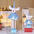 Blue telescopic Christmas reindeer plush doll with long legs and sequin hat ornament - 100CM Large Telescopic Reindeer - Blue