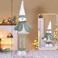 Ausziehbarer Weihnachts-Schneemann als Plüschfigur mit langen Beinen für festliche Deko - Teleskopische Schneemannpuppe / 100cm (Groß) / Grün