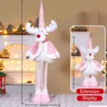 Extendable pink Christmas reindeer plush doll with long legs for festive home decoration - 100CM Large Telescopic Reindeer - Pink