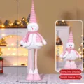 Pink retractable Christmas snowman doll with long legs for holiday decor - 100CM Large Telescopic Snowman - Pink