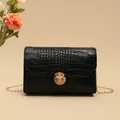Elegant black crocodile pattern mini chain bag with gold hardware for modern women - Crocodile Pattern Black