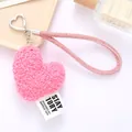 Rosa flauschiger Herz-Schlüsselanhänger mit Denim-Handschlaufe und Herz-Metallclip für Taschen - Plüsch Herz Denim Anhänger (K4121) / Rosa