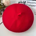 Elegant red wool beret for women, warm winter painter style hat for outdoor fashion - M (56-58cm) / Red Beret