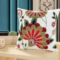 Cotton embroidered white throw pillow with vibrant floral pattern and cushion core - Embroidered Snail Flower