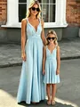 Light blue multi-way wrap parent-child matching dresses for mother and daughter set - Light Blue
