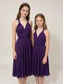 Matching deep purple multi-way infinity dresses for mother and daughter, soft fabric. - Grape Purple