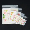 Set of clear self-sealing plastic jewelry bags in various sizes with floral insert - Daisy MIU / 4*6cm
