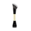 Professional dual-ended makeup brush with soft synthetic bristles for foundation and contour. - Double-ended Flat Foundation & Contour Brush (Black White)