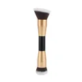 Professional dual-ended makeup brush with gold ferrules for foundation and loose powder - Double-ended Angled Foundation Brush (Black Gold)