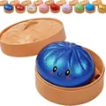 Set de juguete squishy baozi azul con purpurina y rebote lento con mini cesta de vapor relajante - Pan de Gelatina (AA289) / Con Vaporera Amarilla (Paquete de 1) / Azul