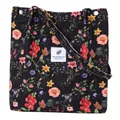 Grand sac fourre-tout élégant en velours côtelé noir avec imprimé floral vintage - Fleurs Sauvages Rétro Noir