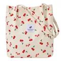 Sac à bandoulière en velours côtelé crème avec imprimé cerises et patch décoratif - Petite Cerise Beige