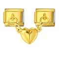 Golden Italian modular jewelry charm featuring a magnetic heart pendant for bracelets - Gold Magnetic Heart Double Chain Style (23)