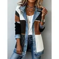 Chaqueta vaquera de patchwork informal para mujer con paneles de punto acanalado - Color de Contraste