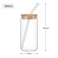 Vaso de vidrio borosilicato 500ml con tapa de bambú y pajita, altura 20.5cm - 500ml / Vaso 500ml + Tapa + Pajita