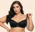 Detailed view of the delicate black floral lace texture on this French style bra - 90E / Tops / Black