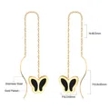 Detailed view of gold-plated stainless steel butterfly tassel earrings with measurements. - Gold Black Butterfly Style (EA53650BG)