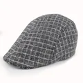Retro grey and white checkered newsboy flat cap for men stylish autumn beret hat - One Size / Small Grid-Grey