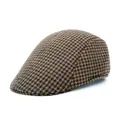 Vintage brown houndstooth flat cap for men, classic newsboy ivy hat fashion accessory - One Size / Houndstooth - Coffee