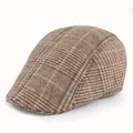 Classic men's retro brown plaid beret flat cap newsboy hat for autumn and spring - One Size / Large Plaid-Khaki