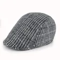 Retro men's flat cap featuring a classic gray glen plaid pattern, ideal for spring and autumn - One Size / Large Plaid-Light Grey