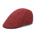 Κλασικό ανδρικό καπέλο flat cap με κόκκινο και μαύρο σχέδιο pied de poule - Ένα μέγεθος / Houndstooth / Μπορντό
